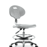 Class 10 Erie Polyurethane Clean Room Chair - Medium Bench Height with Chrome Foot Ring & Casters in Gray Polyurethane