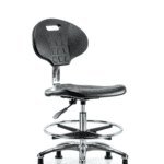 Class 10 Erie Polyurethane Clean Room Chair - Medium Bench Height with Chrome Foot Ring & Stationary Glides in Black Polyurethane