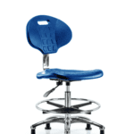 Class 10 Erie Polyurethane Clean Room Chair - Medium Bench Height with Chrome Foot Ring & Stationary Glides in Blue Polyurethane