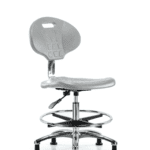 Class 10 Erie Polyurethane Clean Room Chair - Medium Bench Height with Chrome Foot Ring & Stationary Glides in Gray Polyurethane