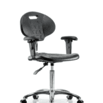 Class 100 Erie Polyurethane Clean Room Chair - Medium Bench Height with Adjustable Arms & Casters in Black Polyurethane