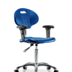 Class 100 Erie Polyurethane Clean Room Chair - Medium Bench Height with Adjustable Arms & Casters in Blue Polyurethane