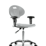 Class 100 Erie Polyurethane Clean Room Chair - Medium Bench Height with Adjustable Arms & Casters in Gray Polyurethane