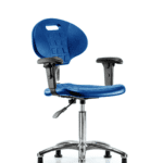 Class 100 Erie Polyurethane Clean Room Chair - Medium Bench Height with Adjustable Arms & Stationary Glides in Blue Polyurethane