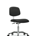 Class 10 Clean Room Vinyl Chair Chrome - Desk Height with Casters in Black Trailblazer Vinyl