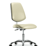 Class 10 Clean Room Vinyl Chair Chrome - Desk Height with Medium Back & Casters in Adobe White Trailblazer Vinyl