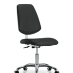 Class 10 Clean Room Vinyl Chair Chrome - Desk Height with Medium Back & Casters in Black Trailblazer Vinyl