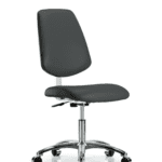 Class 10 Clean Room Vinyl Chair Chrome - Desk Height with Medium Back & Casters in Charcoal Trailblazer Vinyl