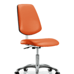 Class 10 Clean Room Vinyl Chair Chrome - Desk Height with Medium Back & Casters in Orange Kist Trailblazer Vinyl