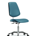 Class 10 Clean Room Vinyl Chair Chrome - Desk Height with Medium Back & Casters in Marine Blue Supernova Vinyl