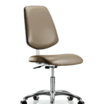 Class 10 Clean Room Vinyl Chair Chrome - Desk Height with Medium Back & Casters in Taupe Supernova Vinyl
