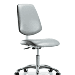 Class 10 Clean Room Vinyl Chair Chrome - Desk Height with Medium Back & Casters in Sterling Supernova Vinyl