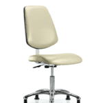 Class 10 Clean Room Vinyl Chair Chrome - Desk Height with Medium Back & Stationary Glides in Adobe White Trailblazer Vinyl