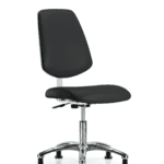 Class 10 Clean Room Vinyl Chair Chrome - Desk Height with Medium Back & Stationary Glides in Black Trailblazer Vinyl