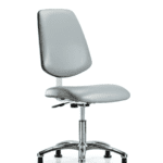 Class 10 Clean Room Vinyl Chair Chrome - Desk Height with Medium Back & Stationary Glides in Dove Trailblazer Vinyl