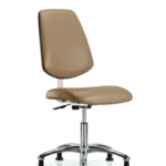 Class 10 Clean Room Vinyl Chair Chrome - Desk Height with Medium Back & Stationary Glides in Taupe Trailblazer Vinyl