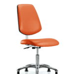 Class 10 Clean Room Vinyl Chair Chrome - Desk Height with Medium Back & Stationary Glides in Orange Kist Trailblazer Vinyl