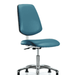 Class 10 Clean Room Vinyl Chair Chrome - Desk Height with Medium Back & Stationary Glides in Marine Blue Supernova Vinyl