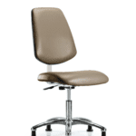 Class 10 Clean Room Vinyl Chair Chrome - Desk Height with Medium Back & Stationary Glides in Taupe Supernova Vinyl