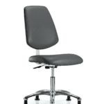 Class 10 Clean Room Vinyl Chair Chrome - Desk Height with Medium Back & Stationary Glides in Carbon Supernova Vinyl