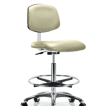 Class 10 Clean Room Vinyl Chair Chrome - High Bench Height with Chrome Foot Ring & Casters in Adobe White Trailblazer Vinyl