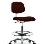Class 10 Clean Room Vinyl Chair Chrome - High Bench Height with Chrome Foot Ring & Casters in Burgundy Trailblazer Vinyl