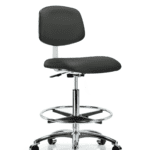 Class 10 Clean Room Vinyl Chair Chrome - High Bench Height with Chrome Foot Ring & Casters in Charcoal Trailblazer Vinyl