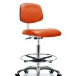 Class 10 Clean Room Vinyl Chair Chrome - High Bench Height with Chrome Foot Ring & Casters in Orange Kist Trailblazer Vinyl