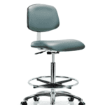 Class 10 Clean Room Vinyl Chair Chrome - High Bench Height with Chrome Foot Ring & Casters in Storm Supernova Vinyl