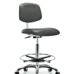 Class 10 Clean Room Vinyl Chair Chrome - High Bench Height with Chrome Foot Ring & Casters in Carbon Supernova Vinyl
