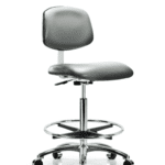 Class 10 Clean Room Vinyl Chair Chrome - High Bench Height with Chrome Foot Ring & Casters in Sterling Supernova Vinyl