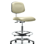 Class 10 Clean Room Vinyl Chair Chrome - High Bench Height with Chrome Foot Ring & Stationary Glides in Adobe White Trailblazer Vinyl