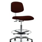 Class 10 Clean Room Vinyl Chair Chrome - High Bench Height with Chrome Foot Ring & Stationary Glides in Burgundy Trailblazer Vinyl