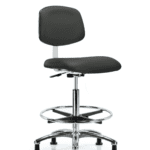Class 10 Clean Room Vinyl Chair Chrome - High Bench Height with Chrome Foot Ring & Stationary Glides in Charcoal Trailblazer Vinyl