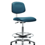 Class 10 Clean Room Vinyl Chair Chrome - High Bench Height with Chrome Foot Ring & Stationary Glides in Marine Blue Supernova Vinyl