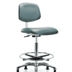 Class 10 Clean Room Vinyl Chair Chrome - High Bench Height with Chrome Foot Ring & Stationary Glides in Storm Supernova Vinyl