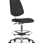 Class 10 Clean Room Vinyl Chair Chrome - High Bench Height with Medium Back, Chrome Foot Ring, & Casters in Black Trailblazer Vinyl