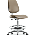 Class 10 Clean Room Vinyl Chair Chrome - High Bench Height with Medium Back, Chrome Foot Ring, & Casters in Taupe Supernova Vinyl