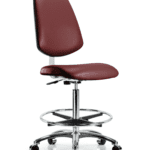 Class 10 Clean Room Vinyl Chair Chrome - High Bench Height with Medium Back, Chrome Foot Ring, & Casters in Borscht Supernova Vinyl