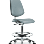 Class 10 Clean Room Vinyl Chair Chrome - High Bench Height with Medium Back, Chrome Foot Ring, & Casters in Storm Supernova Vinyl