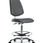 Class 10 Clean Room Vinyl Chair Chrome - High Bench Height with Medium Back, Chrome Foot Ring, & Casters in Carbon Supernova Vinyl
