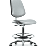 Class 10 Clean Room Vinyl Chair Chrome - High Bench Height with Medium Back, Chrome Foot Ring, & Casters in Sterling Supernova Vinyl