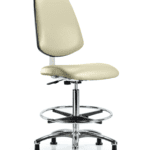 Class 10 Clean Room Vinyl Chair Chrome - High Bench Height with Medium Back, Chrome Foot Ring, & Stationary Glides in Adobe White Trailblazer Vinyl