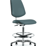 Class 10 Clean Room Vinyl Chair Chrome - High Bench Height with Medium Back, Chrome Foot Ring, & Stationary Glides in Colonial Blue Trailblazer Vinyl
