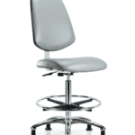 Class 10 Clean Room Vinyl Chair Chrome - High Bench Height with Medium Back, Chrome Foot Ring, & Stationary Glides in Dove Trailblazer Vinyl