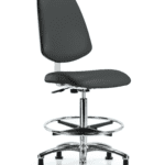 Class 10 Clean Room Vinyl Chair Chrome - High Bench Height with Medium Back, Chrome Foot Ring, & Stationary Glides in Charcoal Trailblazer Vinyl