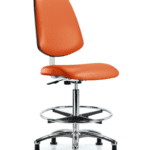 Class 10 Clean Room Vinyl Chair Chrome - High Bench Height with Medium Back, Chrome Foot Ring, & Stationary Glides in Orange Kist Trailblazer Vinyl