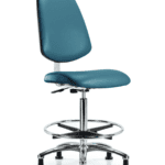 Class 10 Clean Room Vinyl Chair Chrome - High Bench Height with Medium Back, Chrome Foot Ring, & Stationary Glides in Marine Blue Supernova Vinyl