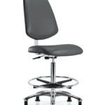 Class 10 Clean Room Vinyl Chair Chrome - High Bench Height with Medium Back, Chrome Foot Ring, & Stationary Glides in Carbon Supernova Vinyl