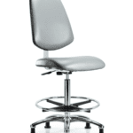 Class 10 Clean Room Vinyl Chair Chrome - High Bench Height with Medium Back, Chrome Foot Ring, & Stationary Glides in Sterling Supernova Vinyl